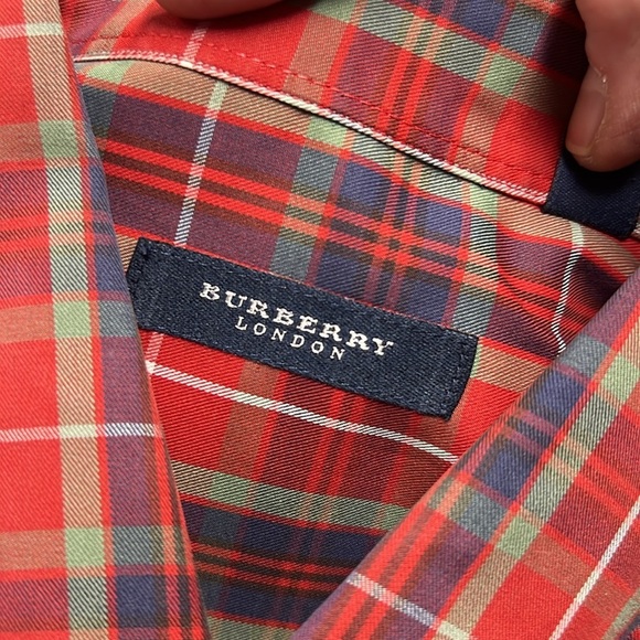 Burberry London Men's Red Plaid Long Sleeve Button Down Shirt Size XL - Picture 7 of 9